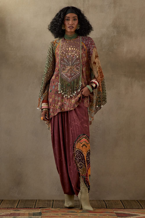 Multi Mural Mariyam Kurta with Drape Trouser Set