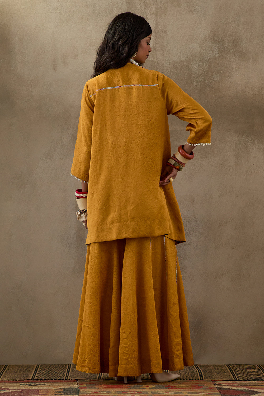 Yellow Topaz Mural Mitra Short Kurta with Flare Trouser and Dupatta