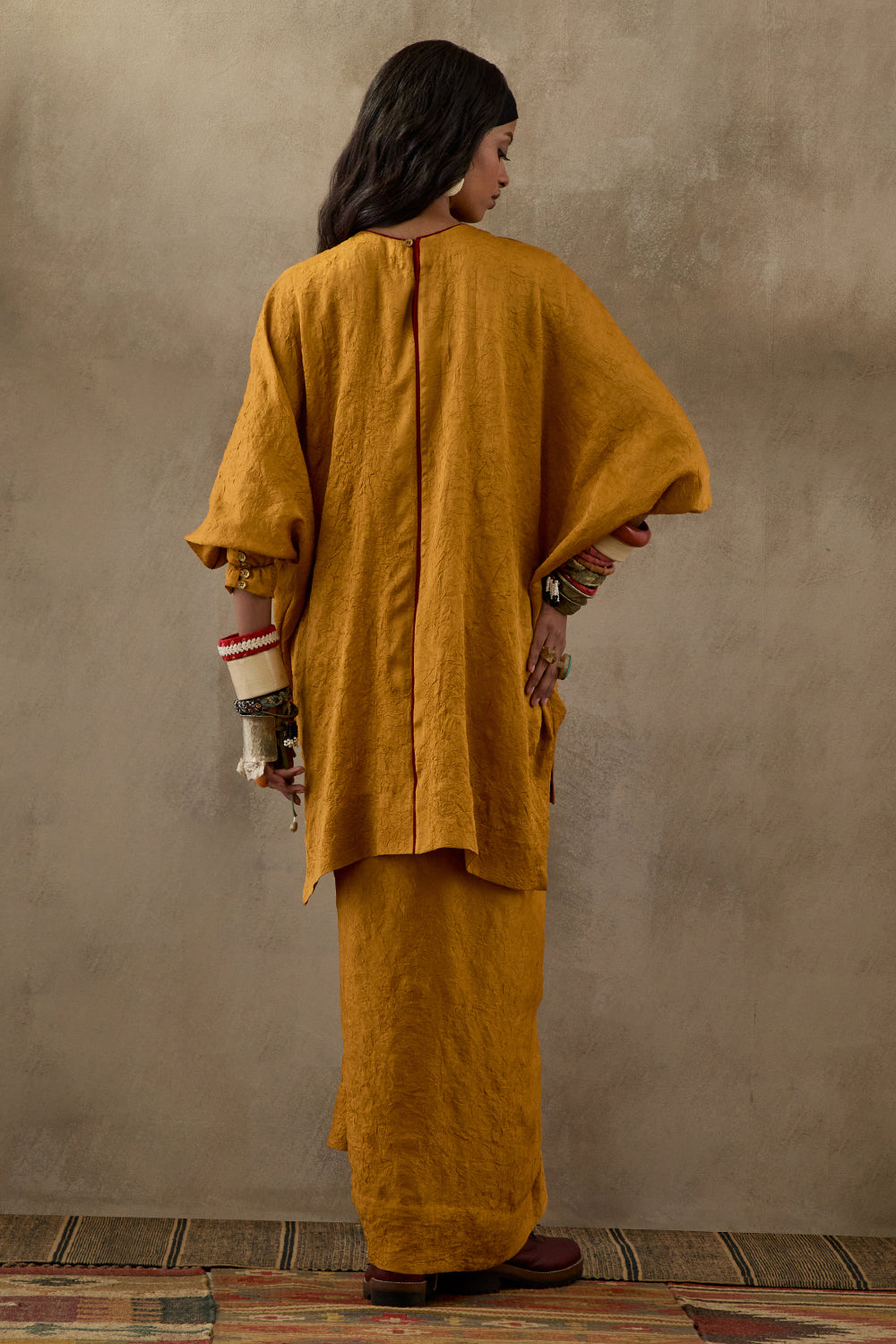 Yellow Topaz Mural Kuru Trapeze Kurta with Skirt Set