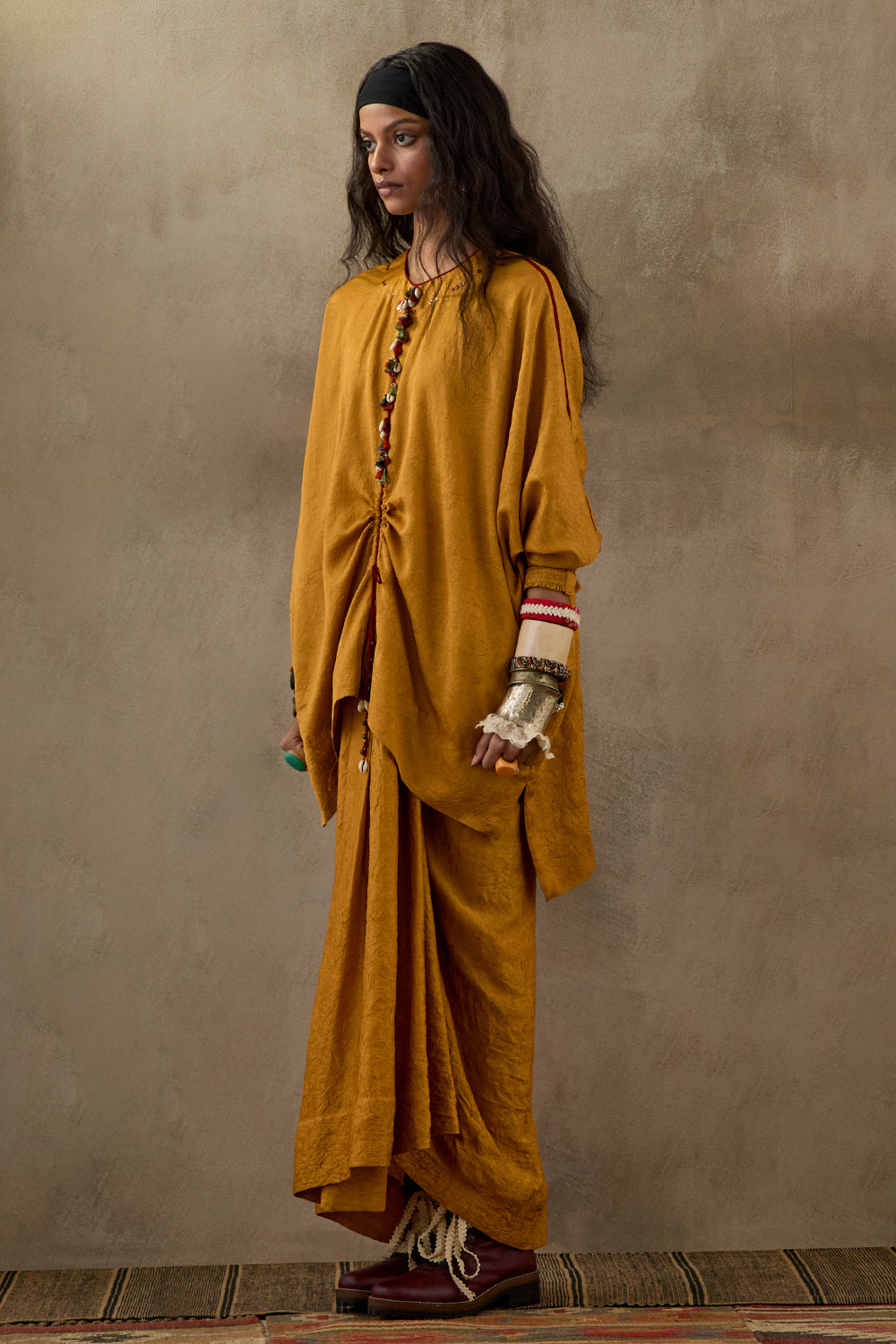 Yellow Topaz Mural Kuru Trapeze Kurta with Skirt Set