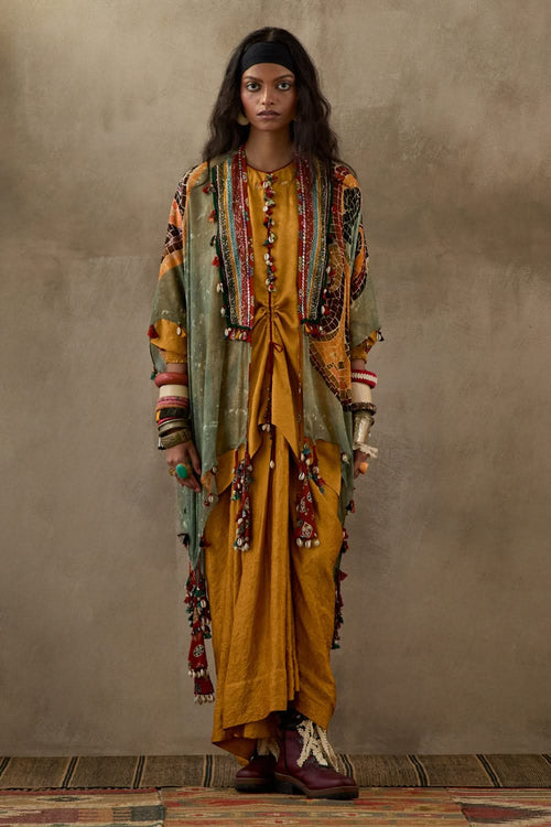 Yellow Topaz Mural Veni Dupatta Jacket Set