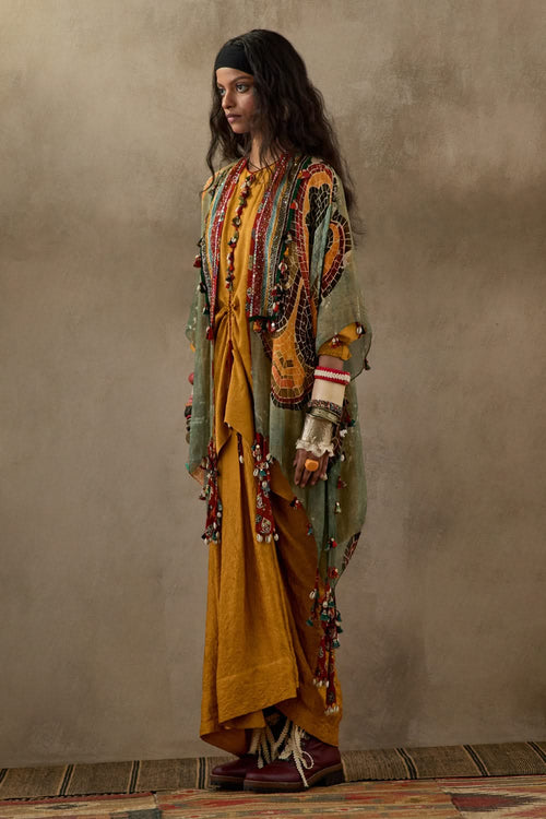 Yellow Topaz Mural Veni Dupatta Jacket Set