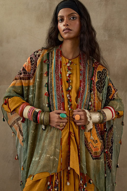 Yellow Topaz Mural Veni Dupatta Jacket Set