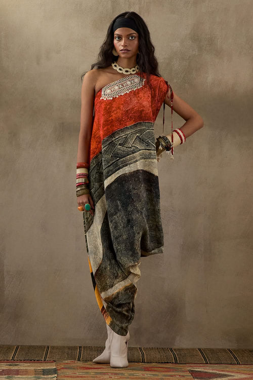 Multi Mural Rasa One Shoulder Dress