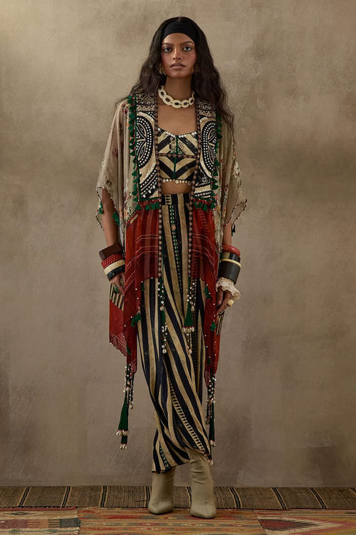 Surmai Mogra Mural Veni Dupatta Jacket Set