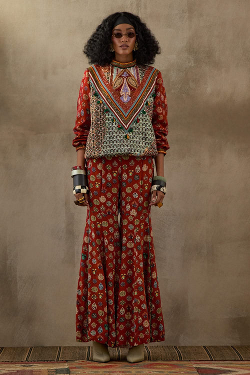 Multi Mural Zahra Sweatshirt Jacket With Sharara Set