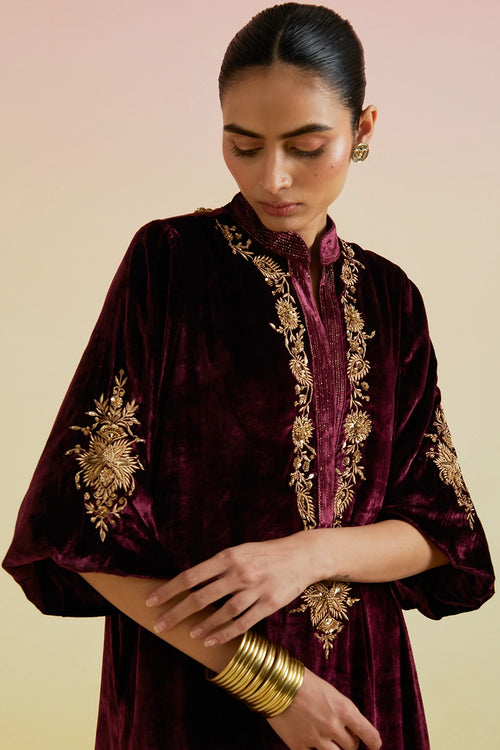 Anaya Velvet Wine Kurta Set