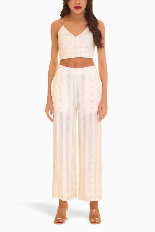 Off White Romantic Embroidered Bustier and Pants