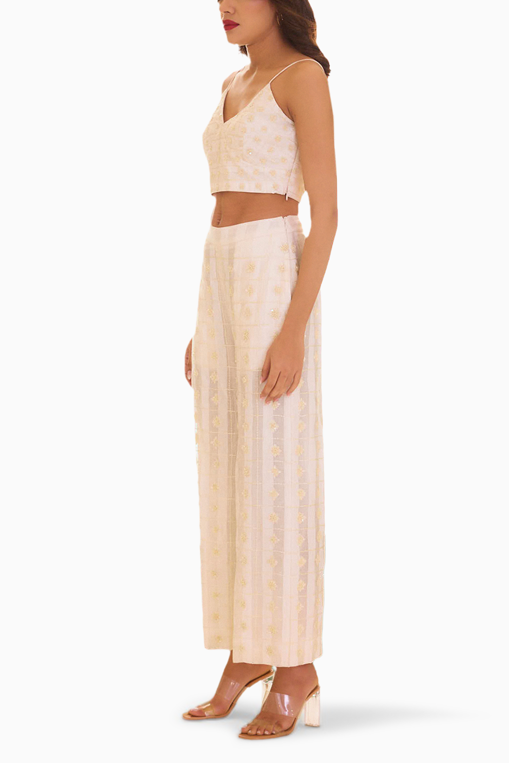 Off White Romantic Embroidered Bustier and Pants