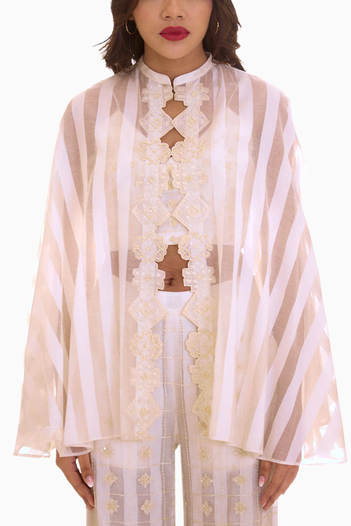 Off White Embroidered Romantic Cape