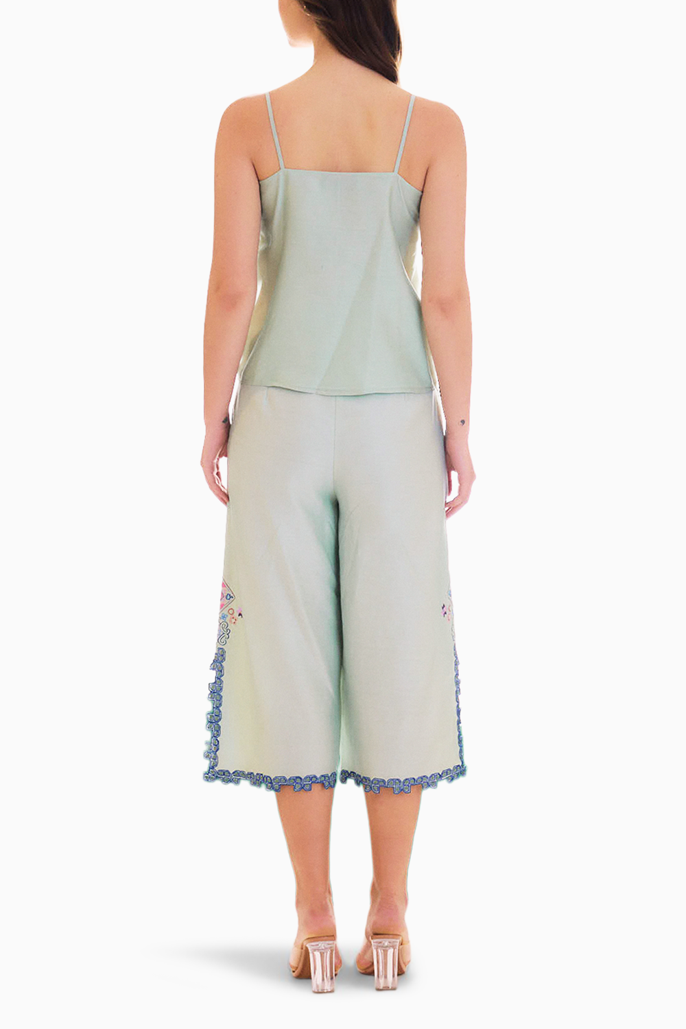 Mint Embroidered Dreamer Spaghetti Top and Culottes