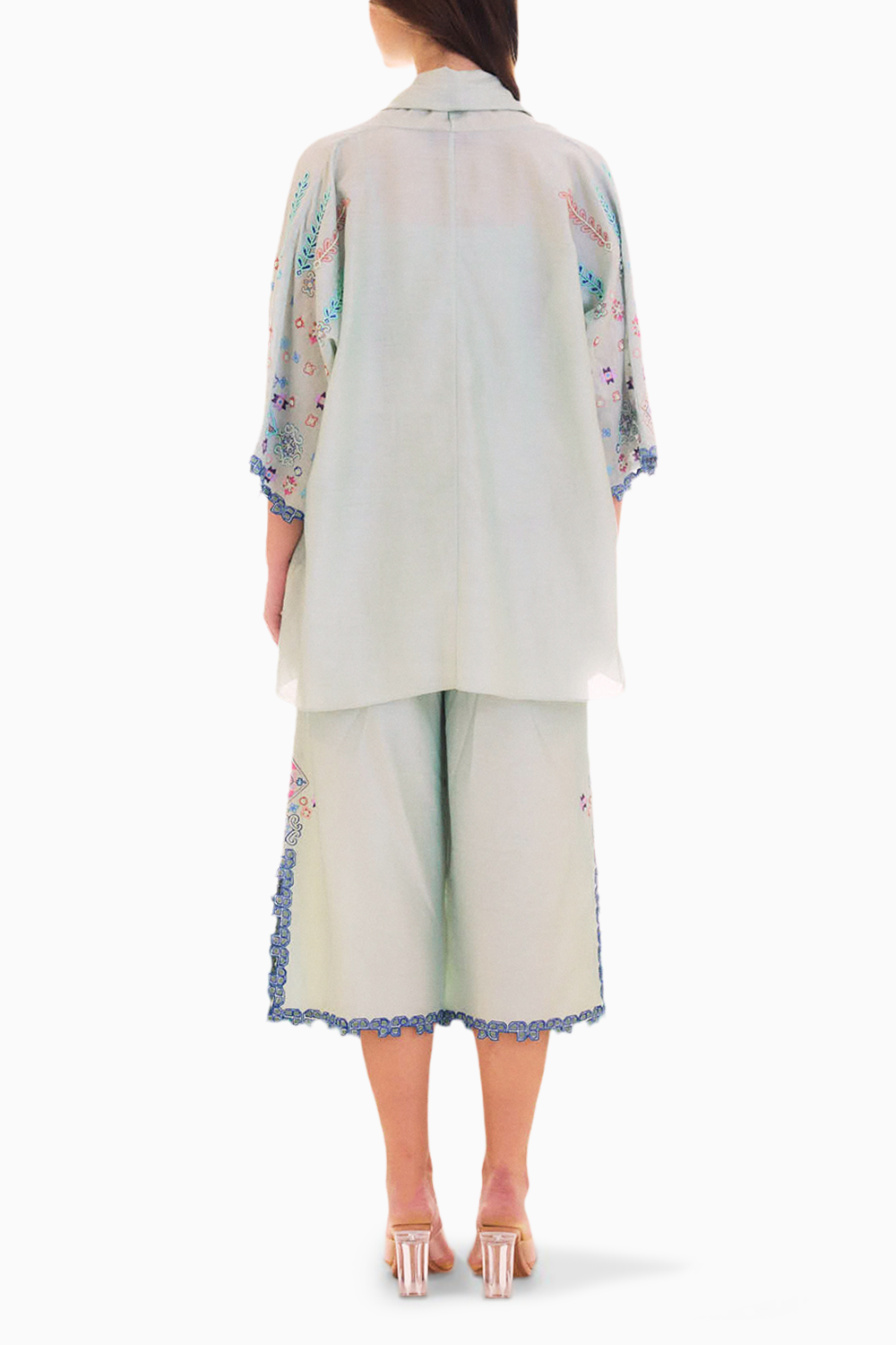 Mint Embroidered Dreamer Cape with Top and Culottes