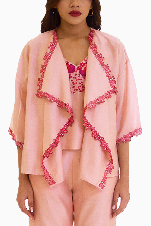 Peach Chanderi Embroidered Cape