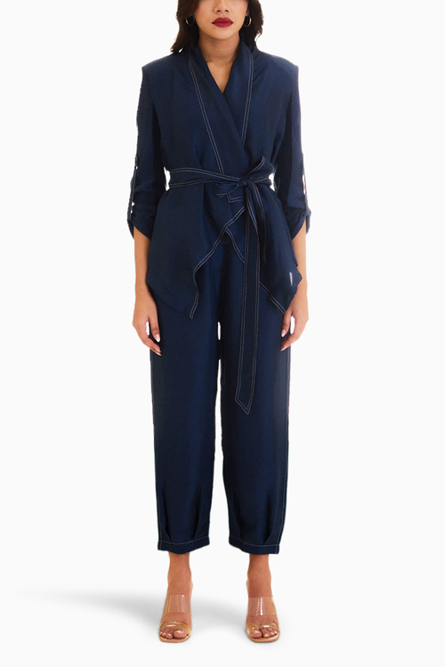 Midnight Blue Optimist Silk Jacket with Spaghetti and Pant
