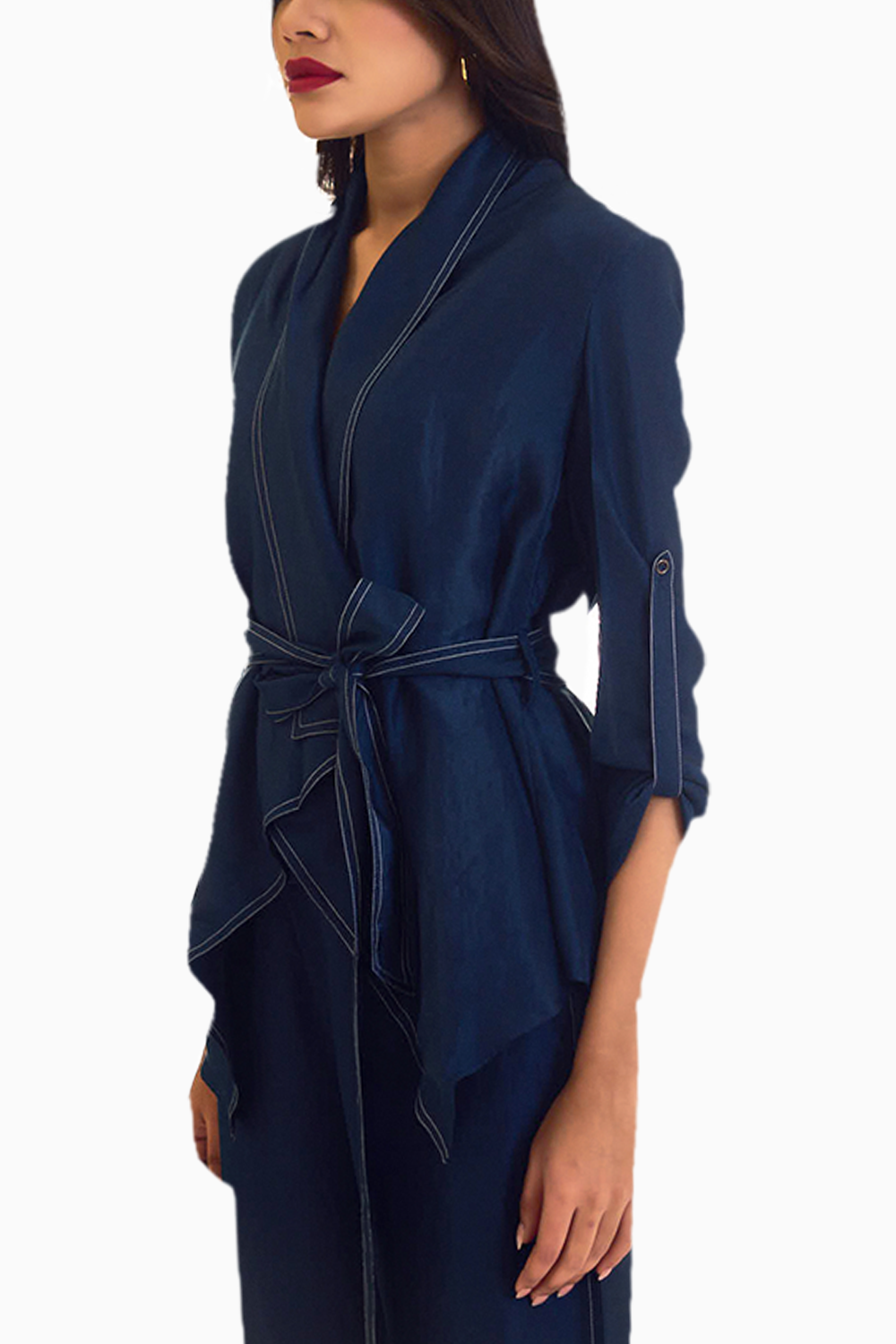 Midnight Blue Optimist Silk Jacket with Spaghetti and Pant