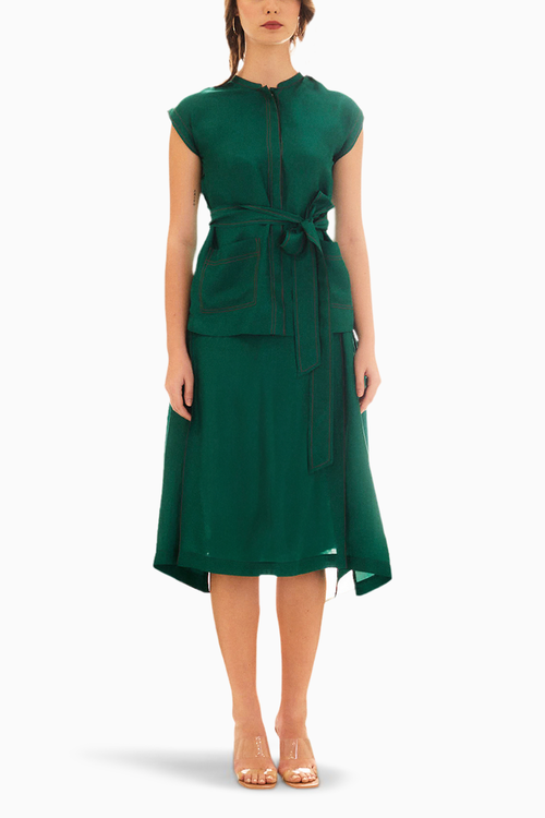 Emerald Green Visionary Silk Top and Skirt