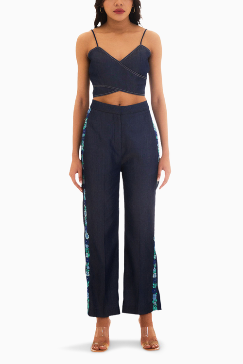 Denim Bustier and Straight Pants
