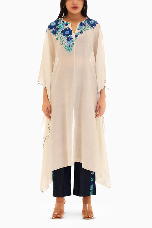 White Chanderi Embroidered Utopian Cape