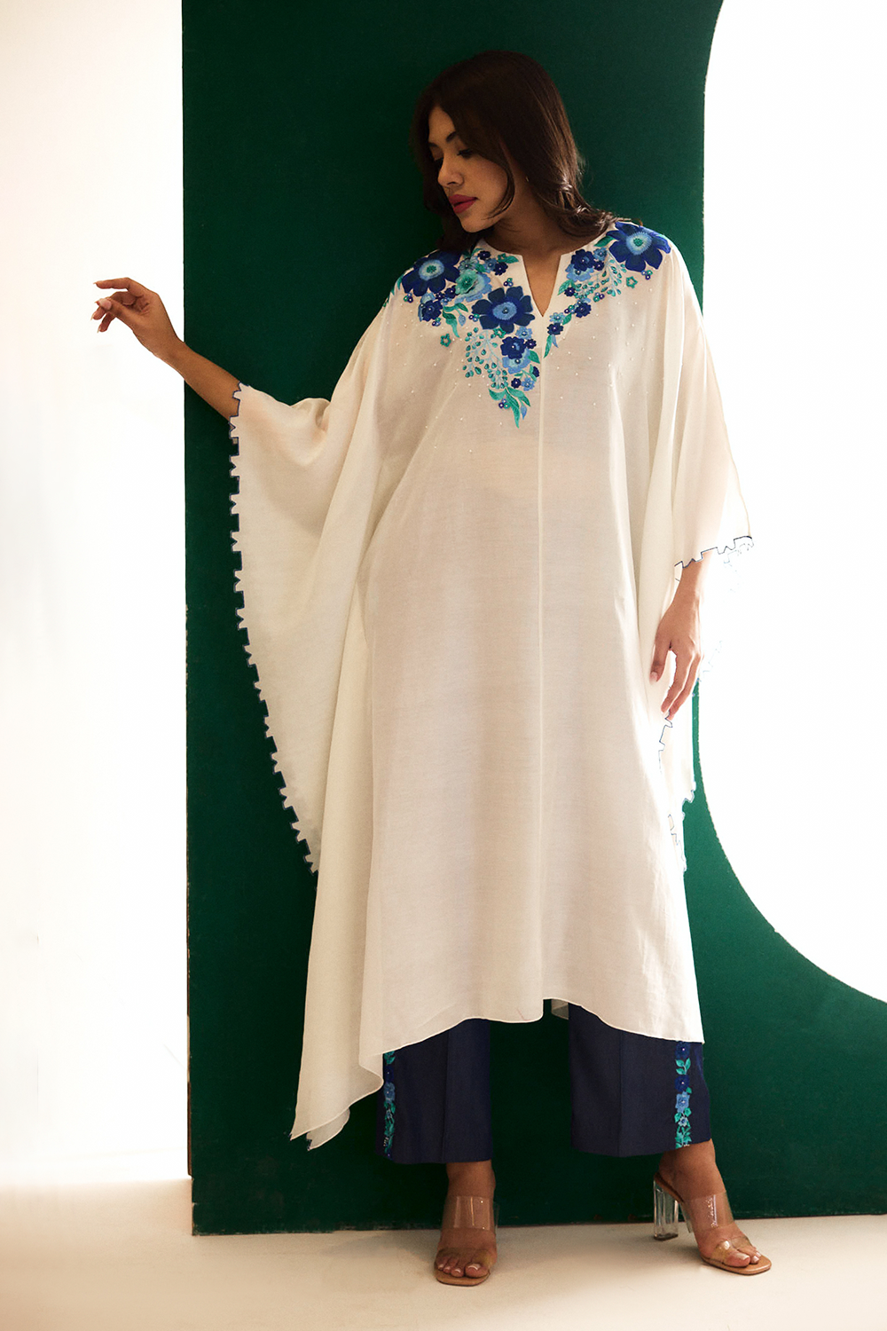 White Chanderi Embroidered Utopian Cape