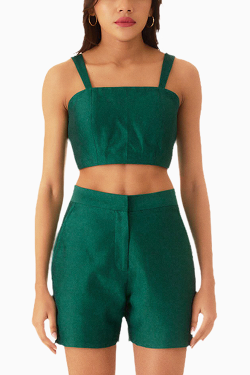 Emerald Green Chanderi Bustier and Shorts