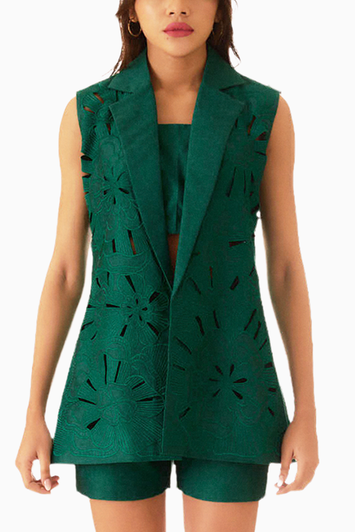 Emerald Green Embroidered Cutwork Bloom Jacket