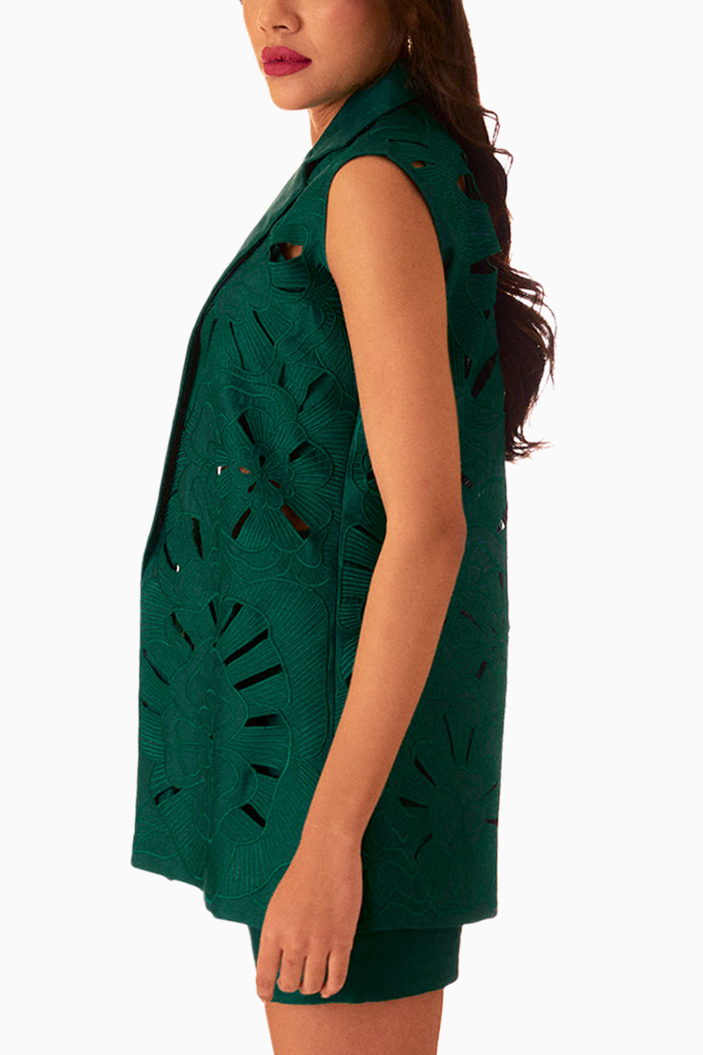 Emerald Green Embroidered Cutwork Bloom Jacket