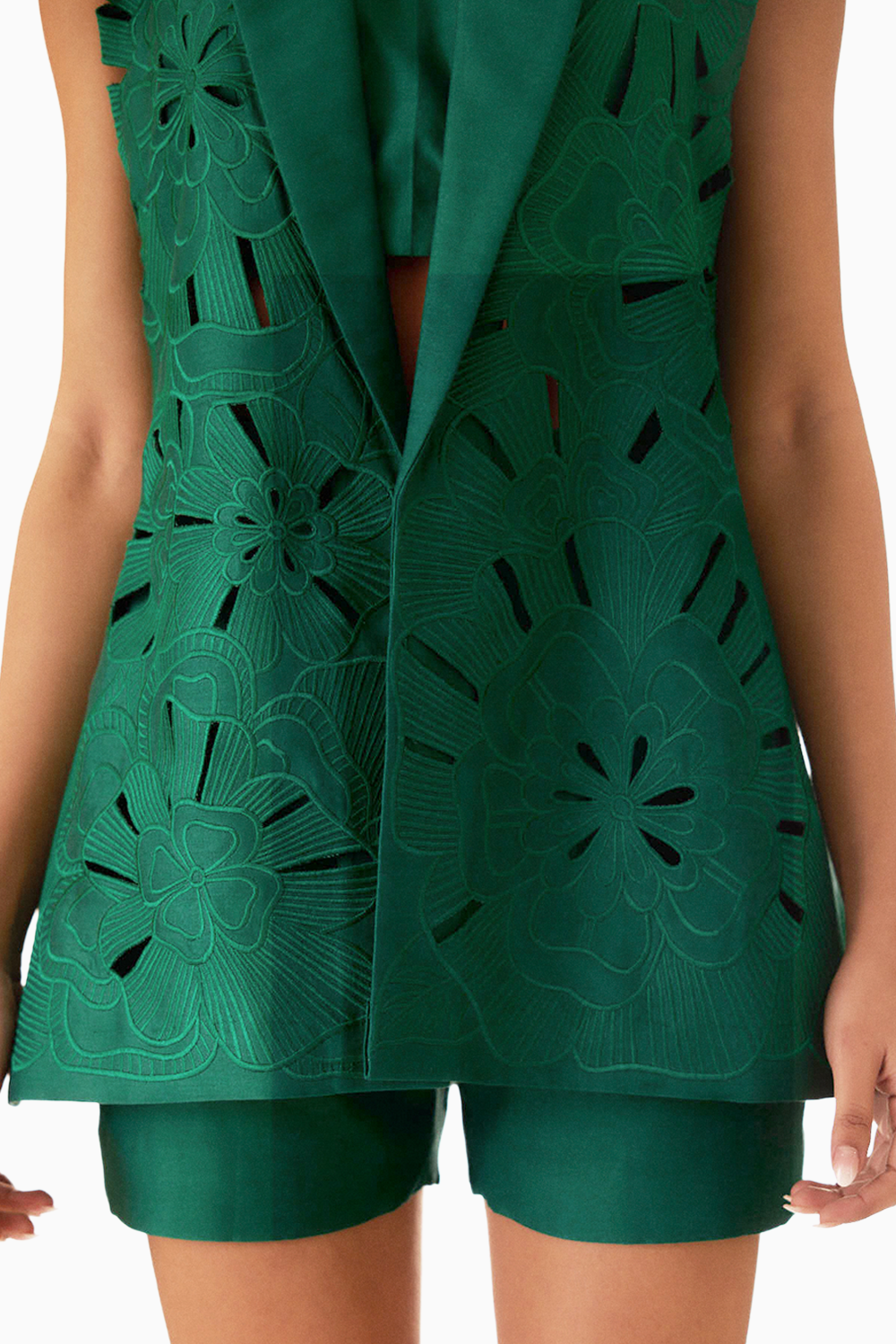 Emerald Green Embroidered Cutwork Bloom Jacket