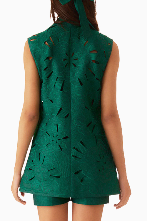 Emerald Green Embroidered Cutwork Bloom Jacket