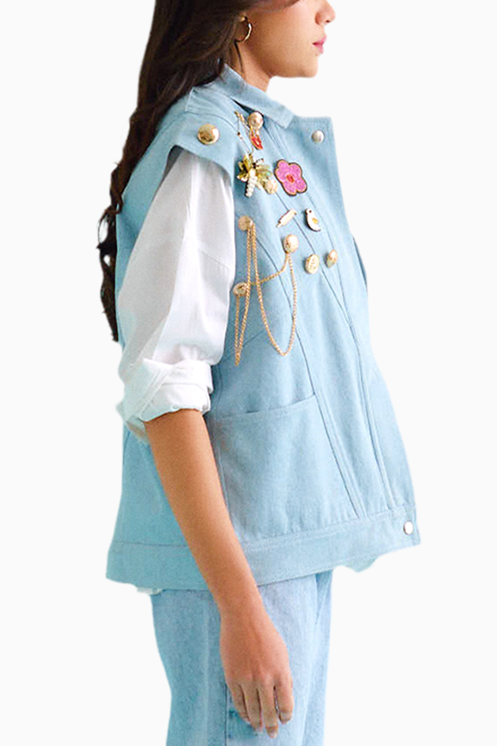 Denim Sleeveless College Jacket