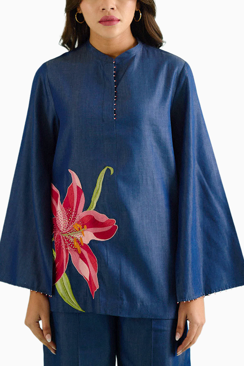 Denim Lily Cape Embroidered Shirt