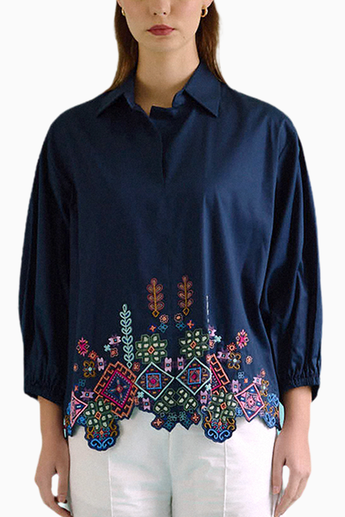 Navy Blue Idealist Embroidered Oversized Shirt