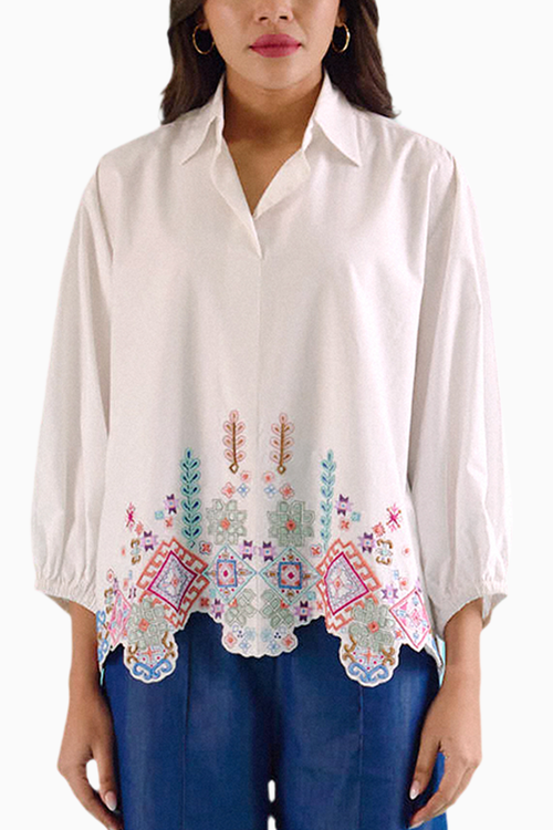 White Idealist Embroidered Oversized Shirt