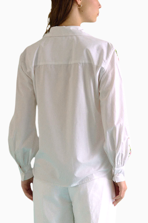 White Hand Embroidered Red Sequins Upbeat Shirt