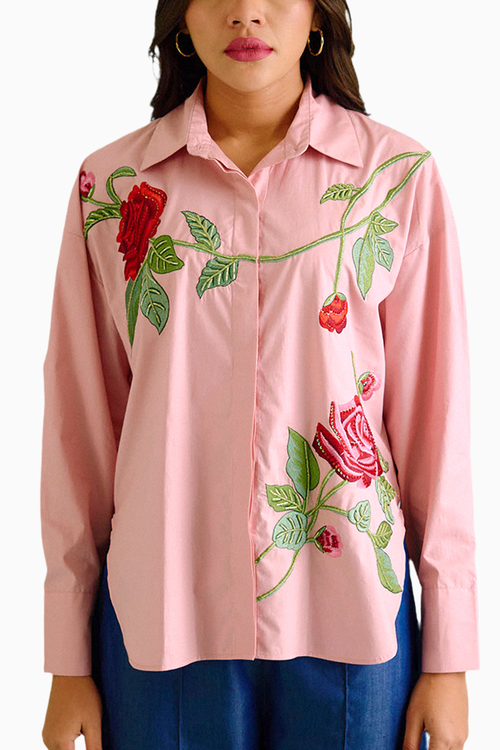 Blush Pink Oversized Embroidered Shirt