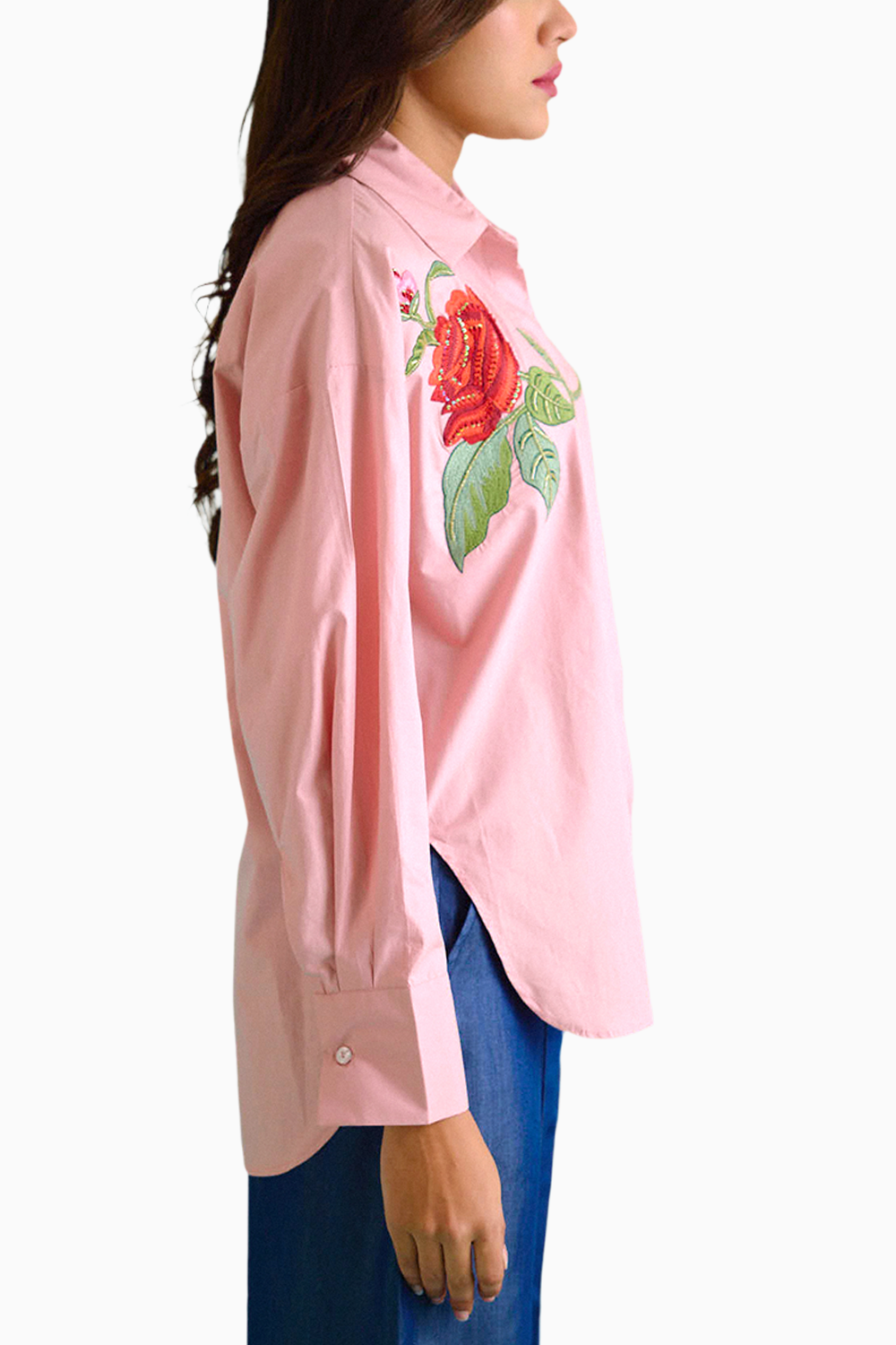 Blush Pink Oversized Embroidered Shirt