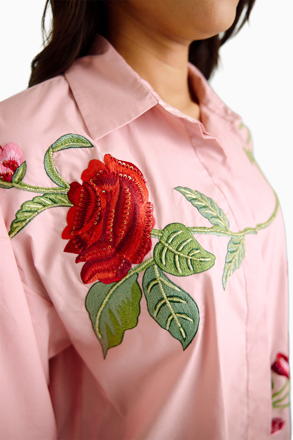 Blush Pink Oversized Embroidered Shirt