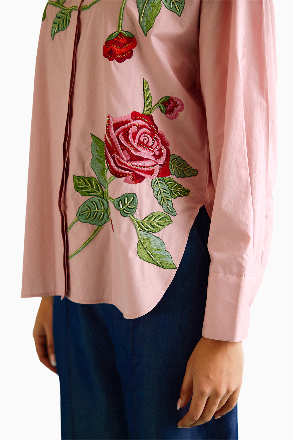 Blush Pink Oversized Embroidered Shirt