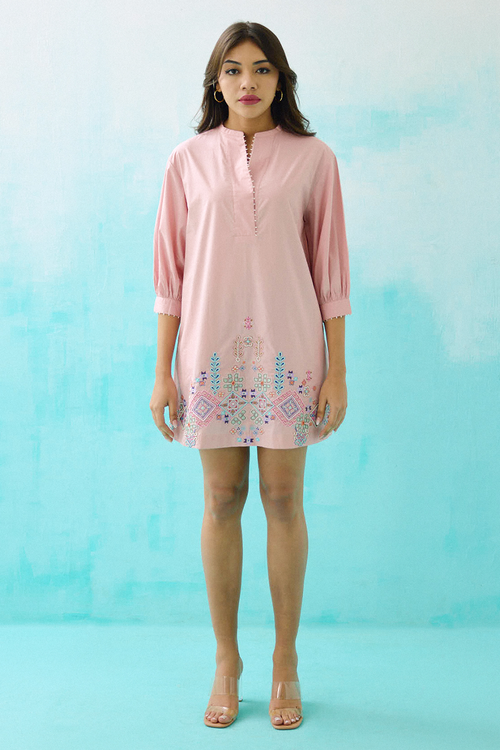 Blush Pink Cotton Embroidered Idealist Shift Dress