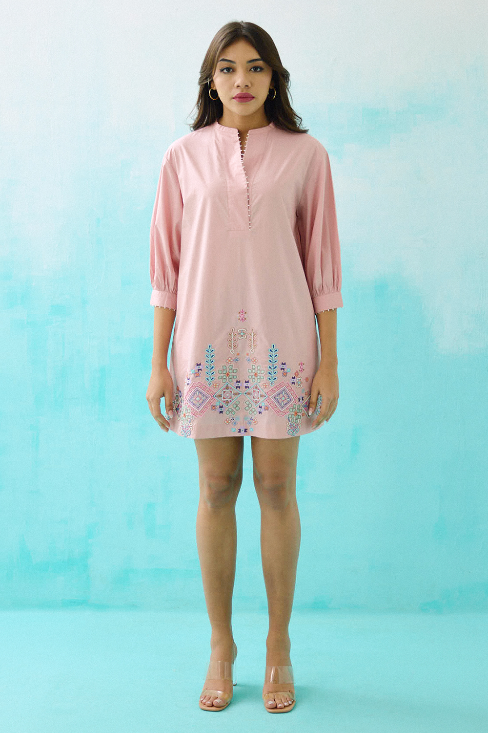 Blush Pink Cotton Embroidered Idealist Shift Dress