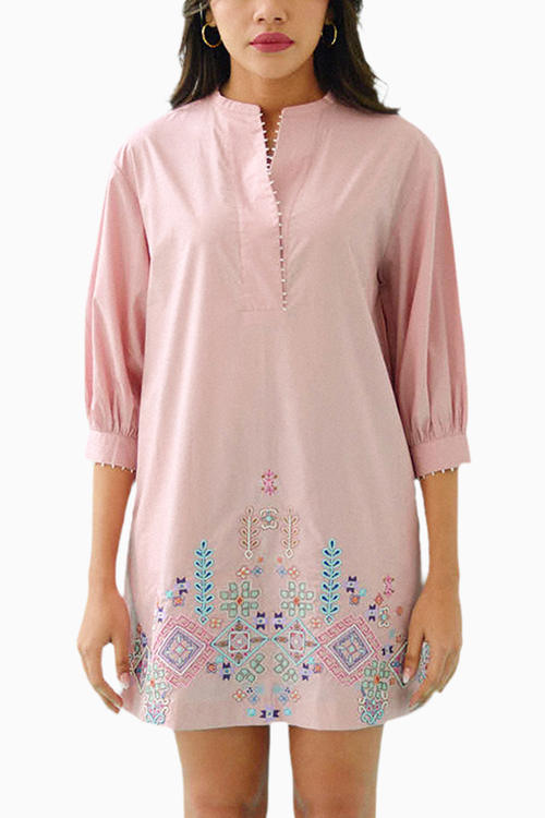 Blush Pink Cotton Embroidered Idealist Shift Dress