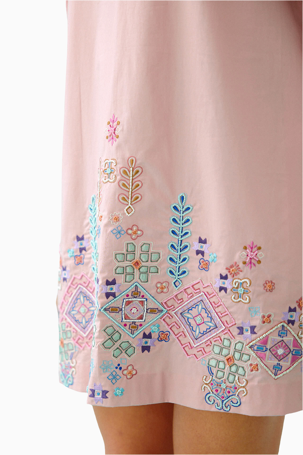 Blush Pink Cotton Embroidered Idealist Shift Dress