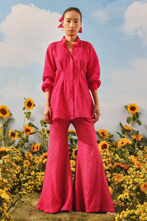 Watermelon Crushed Bandhani Pintuck Co-ord Set