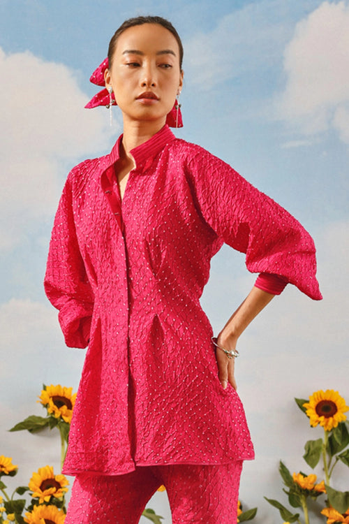 Watermelon Crushed Bandhani Pintuck Dress Shirt