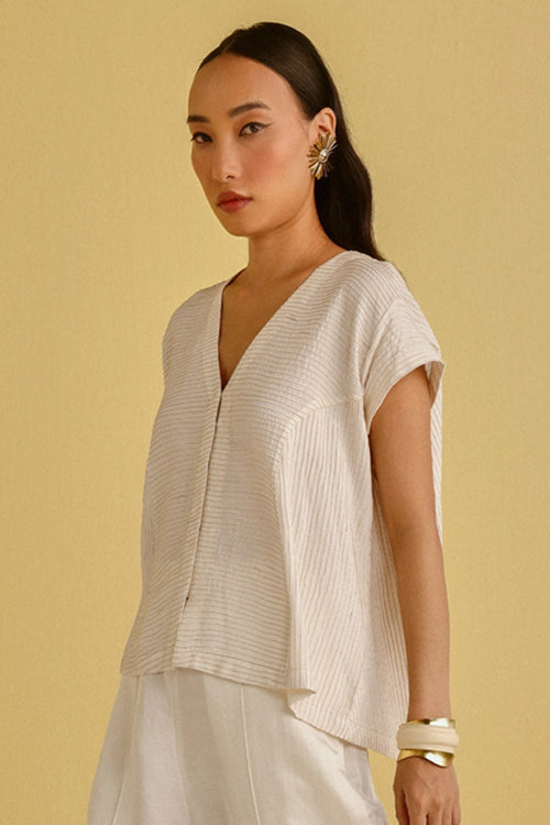 Ivory Pintuck Overlap Gilet