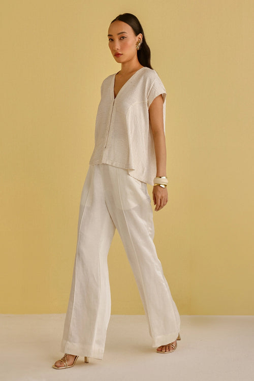 Ivory and Rust Pintuck Overlap Gilet With Pants