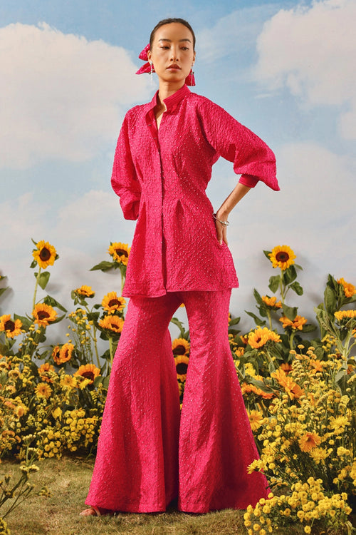 Watermelon Crushed Bandhani Pintuck Co-ord Set