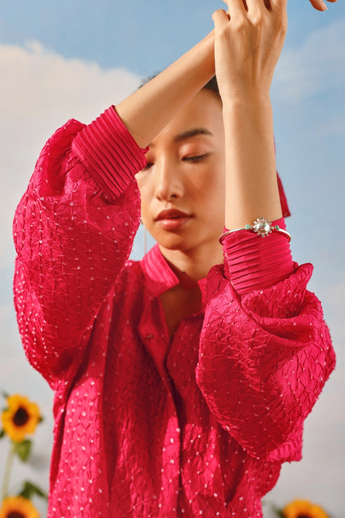 Watermelon Crushed Bandhani Pintuck Co-ord Set