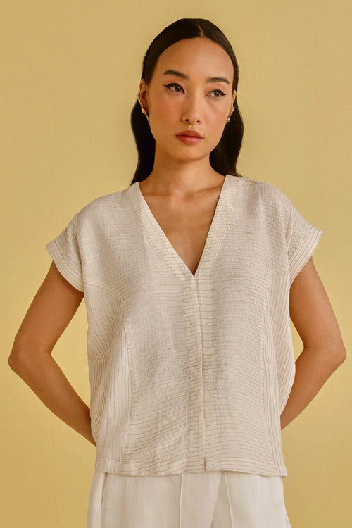 Ivory Pintuck Overlap Gilet