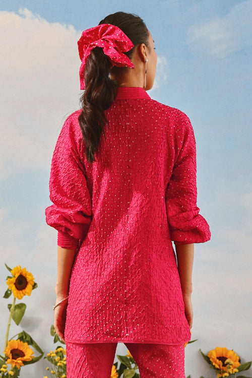 Watermelon Crushed Bandhani Pintuck Dress Shirt
