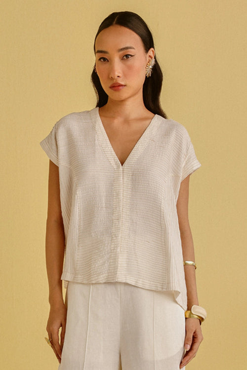 Ivory Pintuck Overlap Gilet